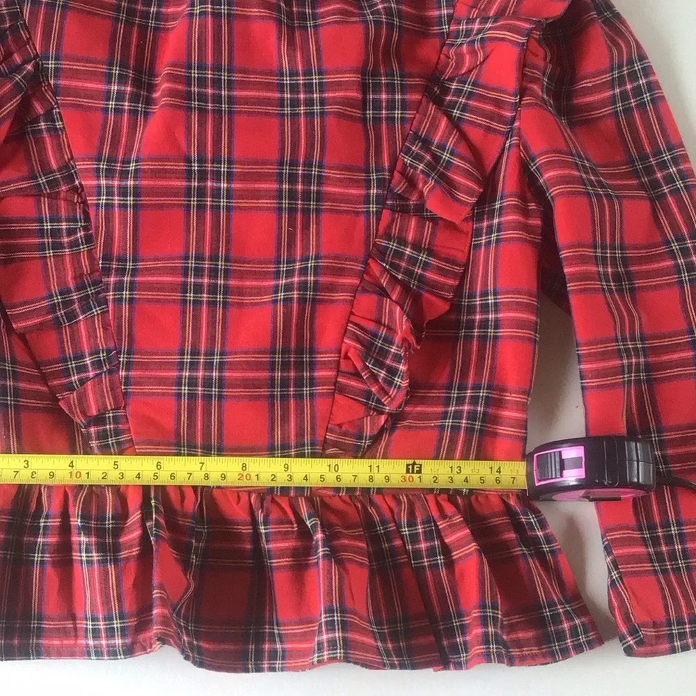 English Factory tartan ruffle blouse